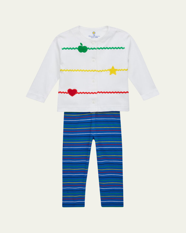 Girl's 2-Piece Embroidered Cardigan & Stripe Knit Leggings Set, Size 18M-6
